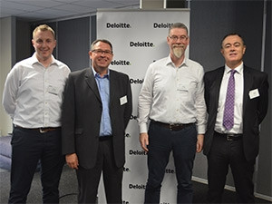 From Left to right: Cillian Leonowicz, senior manager consulting at Deloitte Ireland; Thys Bruwer, director at Deloitte Management Consulting South Africa; Eoin Connolly, technical architect at Deloitte Grid Blockchain Lab EMEA and Roger Verster, financial services country leader for Deloitte in SA.