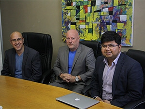 (left to right) Muggie van Staden, MD at Obsidian Systems; Brian Perrins, Channel Sales Manager at Talend; and Abhas, EMEA Lead, Customer Innovation and Strategy at Hortonworks.
