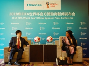 President Liu Hongxin of Hisense and FIFA Secretary General Fatma Samoura at the Official Announcement.