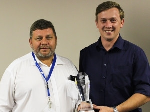 Jacques Wessels CEO FlowCentric Technologies and Franco Megannon from MineRP accepting Partner of the Year 2016 Award.