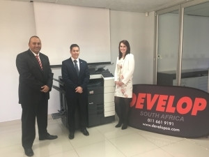 Left to right: Marc Pillay, CEO of Develop South Africa, Clayton Passmore, business development specialist at Konica Minolta Business Solutions Europe GmbH, Shannon Ras, sales, marketing and training coordinator at Develop South Africa.