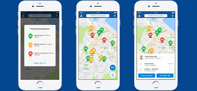 Parkfind shows which areas are most likely to have parking available.