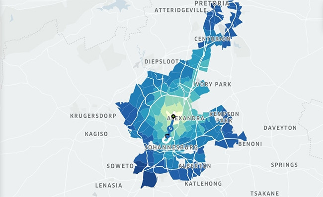 A map of all the Uber data available in Gauteng.