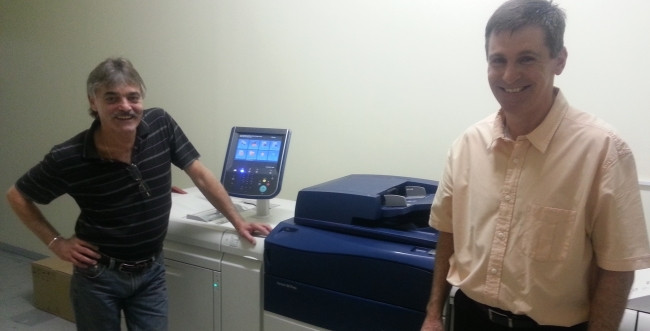 Owners Paul Pursey & Shaun Bailey with their new Xerox Versant 80 HD Digital Press.