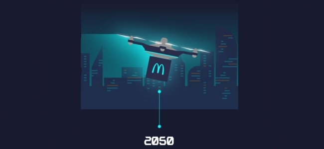 Takeaway food will be delivered via drones from 2050.