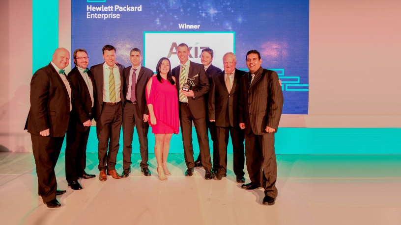 Axiz was awarded distributer of the year: From left: Marco Vieira, Leon Erasmus, Craig Brunsden, Ammar Lababidy, Mandy Duncan, Jim Holland, Michael Finch, Gary Elias and 
Ketan Jeevan.