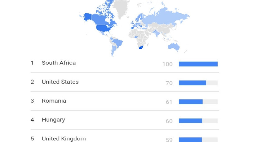 Black Friday interest by region, according to Google search results.