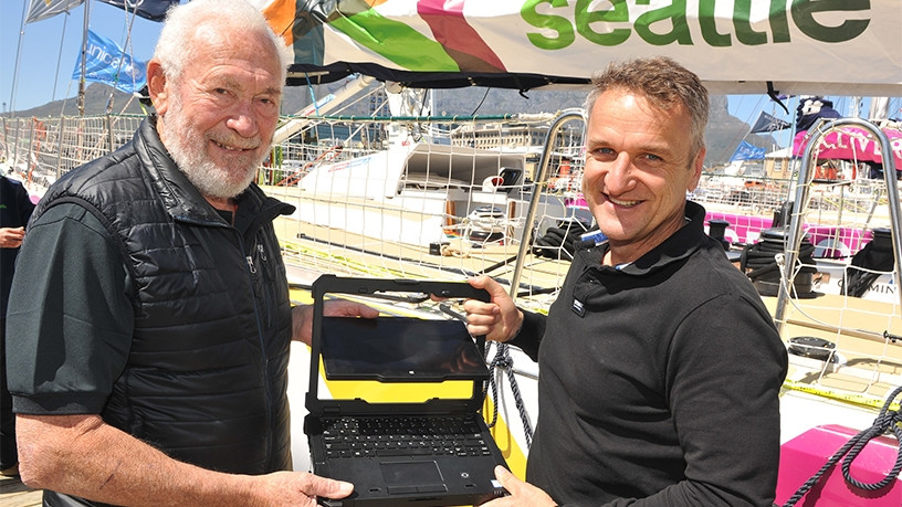 Chris Buchanan of Dell SA and Sir Robin Knox-Johnston - founder of Clipper Round the World Yacht Race. (Picture supplied: Bruce Sutherland / Clipper Race)