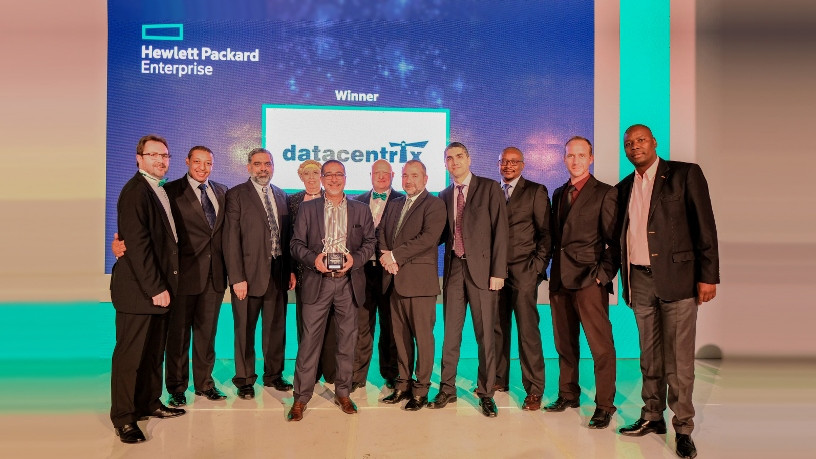 HPE Partner of the Year 2017, from left to right: Leon Erasmus, Tumi Pooe, Ahmed Mohamed, Petro Plotz, Sunil Sing, Marco Vieira, Tony de Sousa, Ammar  Lababidy, Sakithi Ntshalintshali, Francois Style, and Ernest Rampete.