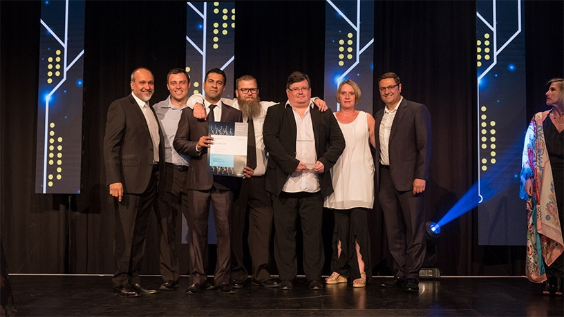 The BUI team, flanked by Microsoft's Zoaib Hoosen (left) and Derek Kudsee (right). Photo: Chris Anderson