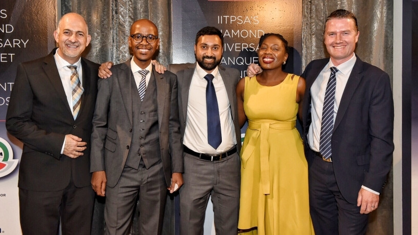 Winners past and present: Alec Joannou (Visionary CIO 2017), Sbu Shabalala (IT Personality 2016), Shashi Hansjee (IT Personality 2017), Tshifhiwa Ramuthaga (Visionary CIO 2014) and Peter Alkema (Visionary CIO 2016). Photo: Steff Bosch