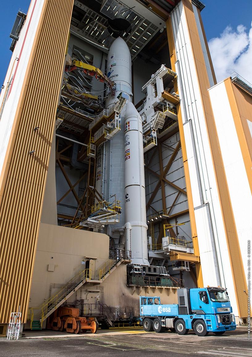 The Ariane 5 being prepared for launch.