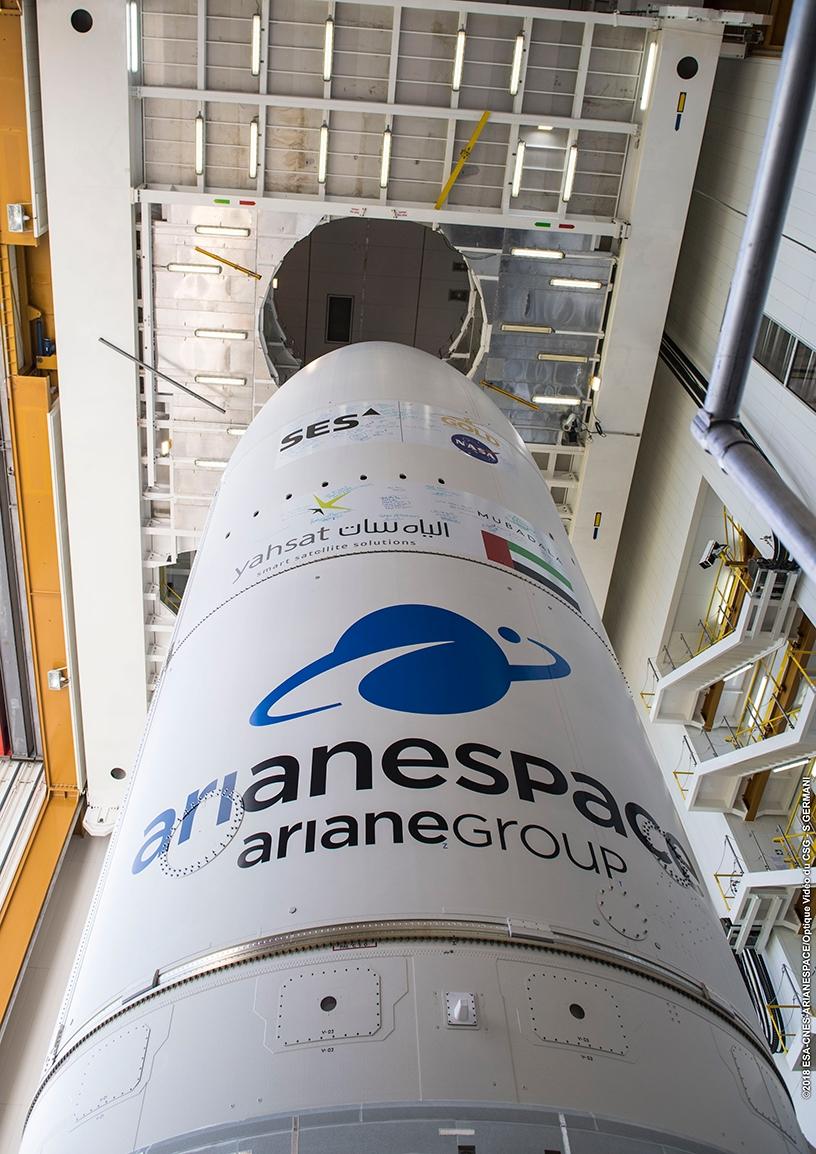 A close up of the Ariane 5 carrying Yahsat's third satellite, Al Yah 3.