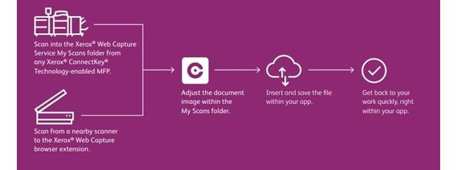 Save time by scanning documents into apps quickly and easily with Xerox Web Capture.