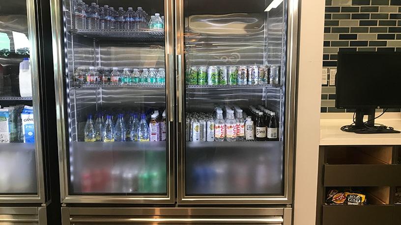 A fridge in one of the Google kitchens.