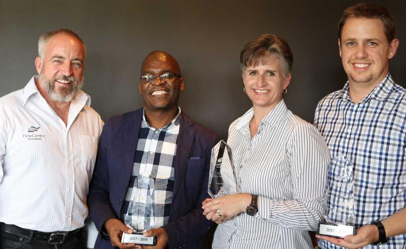 Award winning Partners: from left to right Denis Bensch (FlowCentric Technologies), Motshubi Sebina (Acc Sourcing), Mada Hauptfleisch (BCX), Gerhard van den Heever (One Channel).