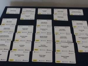 Name badges of the attendees at the launch event.