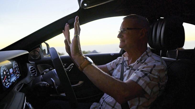 Christopher White, letting the car drive him along the same road where he had an accident 30 years ago.