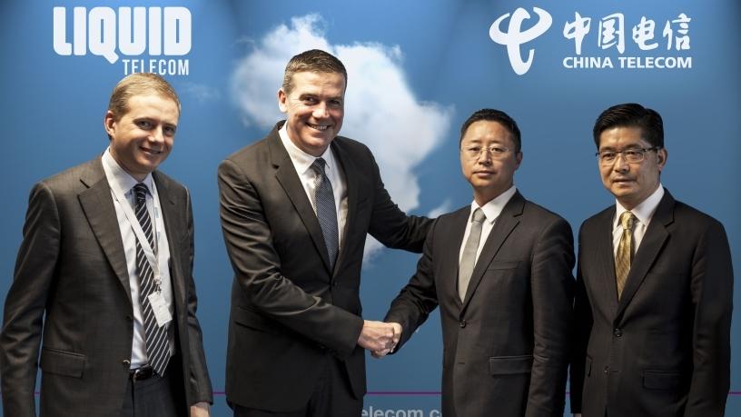 From left: Nic Rudnick, Group CEO of Liquid Telecom; Willem Marais, Group Chief Business Development Officer of Liquid Telecom; Changhai Liu, Managing Director of China Telecom (Africa and Middle East); and Donald Tan, EVP of China Telecom Global.