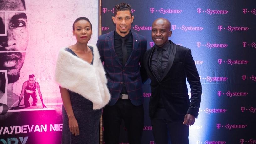 Dineo Molefe, MD at T-Systems South Africa, Wayde van Niekerk and Mpumi Nhlapo, Head of Marketing and Partner Management at T-Systems South Africa.