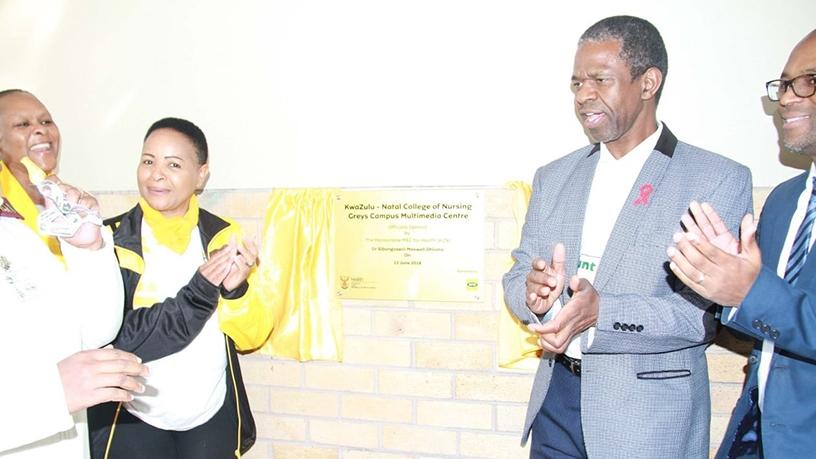 KZN Health MEC Dr Sibongiseni Dhlomo, KZN College of Nursing principal Sindi Mthembu, senior manager at MTN SA Foundation Angie Maloka and Ernest Galelekile of MTN.