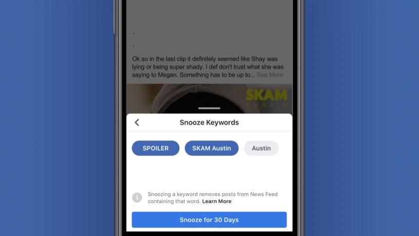 Facebook now lets users snooze keywords.