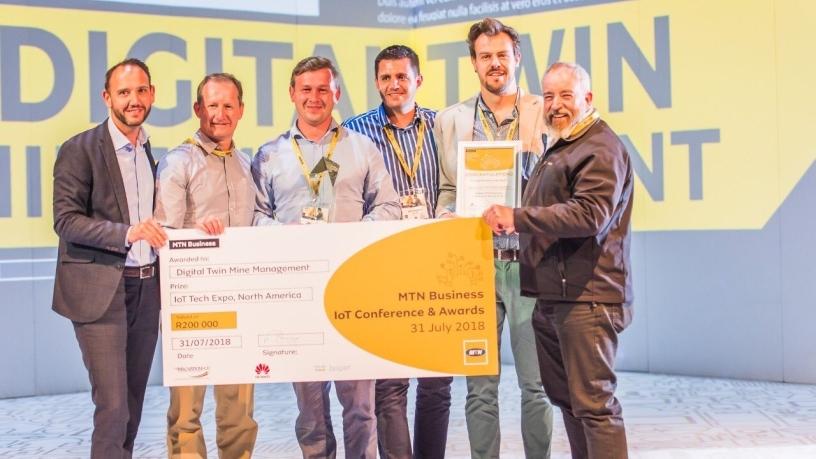 FlowCentric Technologies, MineRP and Sperosens team accepting MTN Business IoT Solution of the Year for the Digital Twin Mine Management solution.