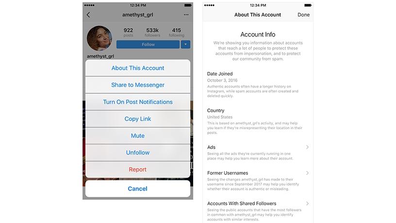 instagram now lets users see more information about other accounts like where they were created - why does it say following under names on instagram