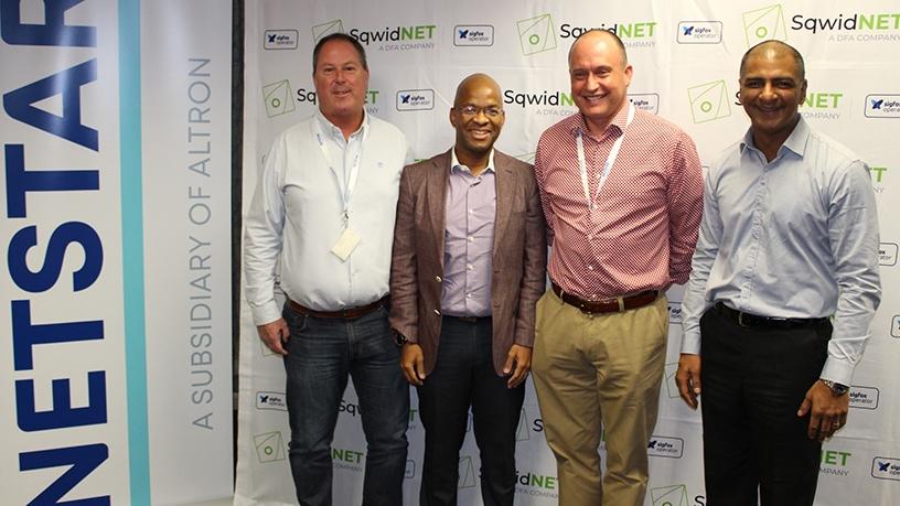 From left to right: Shaun Brashaw (CTO, Netstar), Phathizwe Malinga (acting CEO, SqwidNet), Pierre Bruwer (group MD, Netstar), Chetan Goshalia (CSMO, SqwidNet)