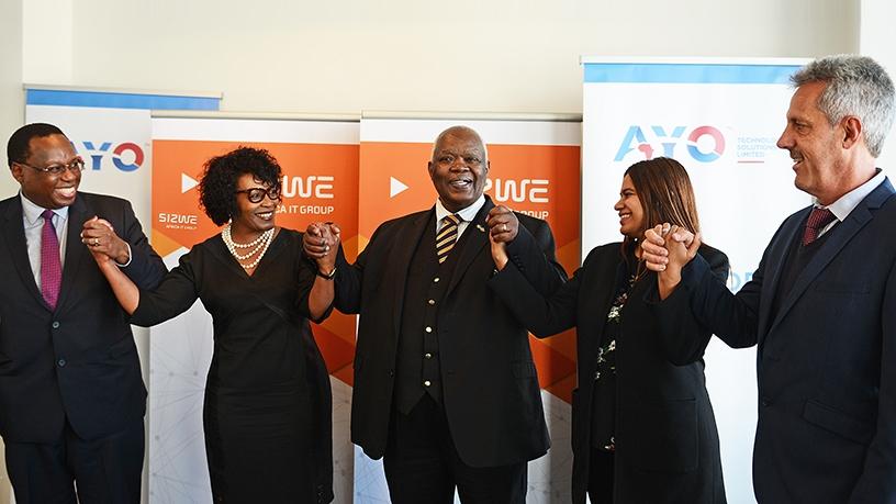 From left to right: Zibusiso Gwebu, executive: strategy and business development at AYO; Bongi Radebe, executive: corporate development at Sizwe; Wallace Mgoqi, independent non-executive chairman of AYO; Naahied Gamieldien, acting CEO of AYO; and Hanno van Dyk, group CEO of Sizwe.