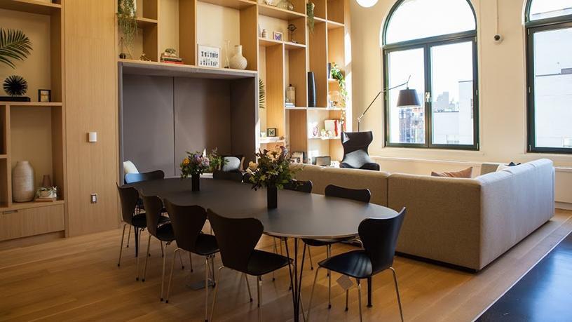 The sound-proofed library room where employees can go to work in quiet.