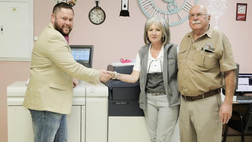 From left: Chris Stoltz, Sales Director of Compleo, Chris and Susan Honiball, owners of Brits Printers.