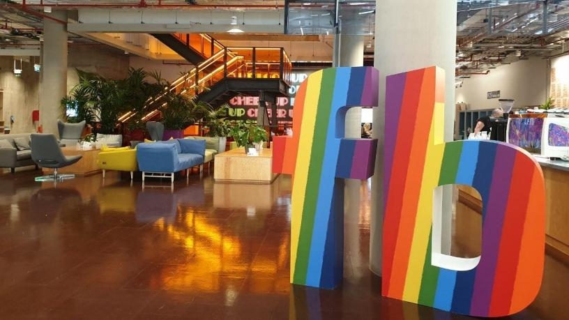 The entrance to the Rathbone Place Facebook office in London.