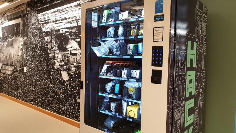 A tech vending machine with batteries, cables and anything an engineer might have forgotten at home and will need to continue their jobs.