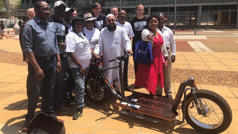 Gauteng Department of Roads and Transport MEC, Ismail Vadi, unveiled the cargo e-bike. (Photo source: Innovation Hub)
